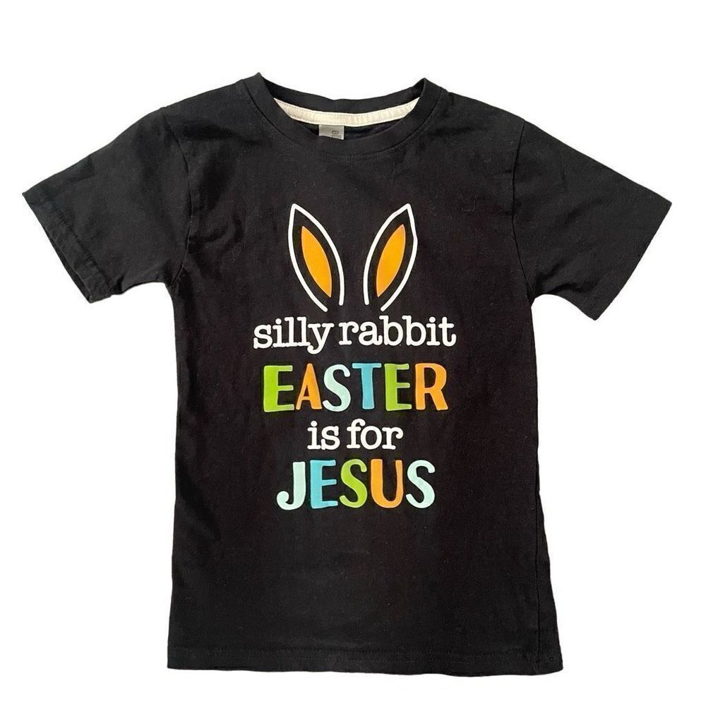 SILLY RABBIT EASTER IS FOR JESUS Toddler Black Short Sleeve Graphic Tee 5T